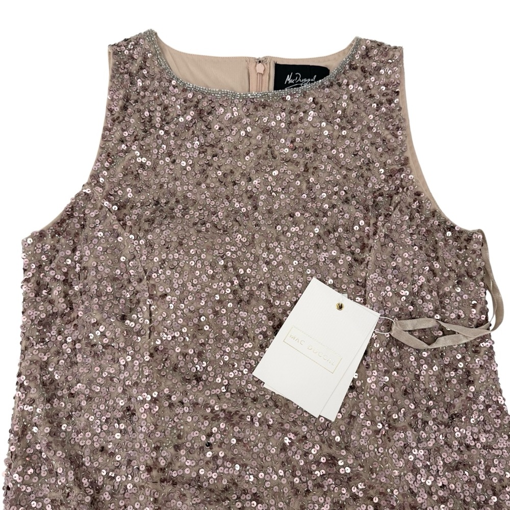 Mac Duggal 5526 Rosewood Rose Gold Sequin Jewel Neck Tea Length Dress NWT 12 - Picture 12 of 14